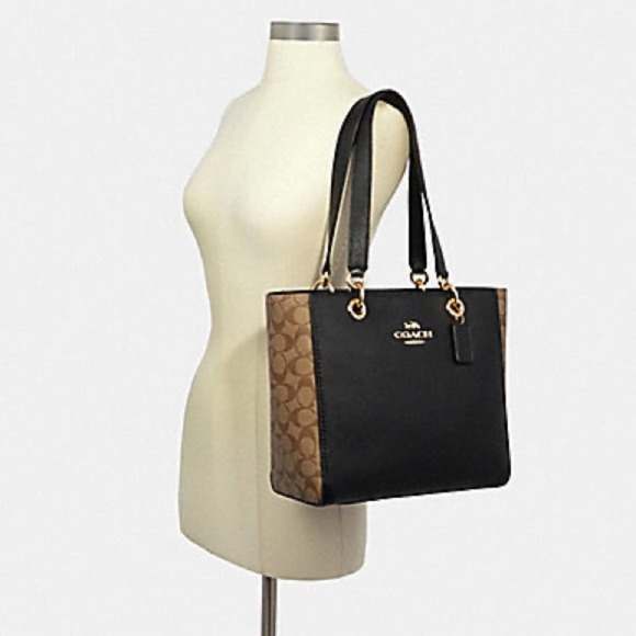 New Coach Jes Tote In Signature Canvas/Refined Pebble Leather/ Black-Brown - Picture 10 of 11
